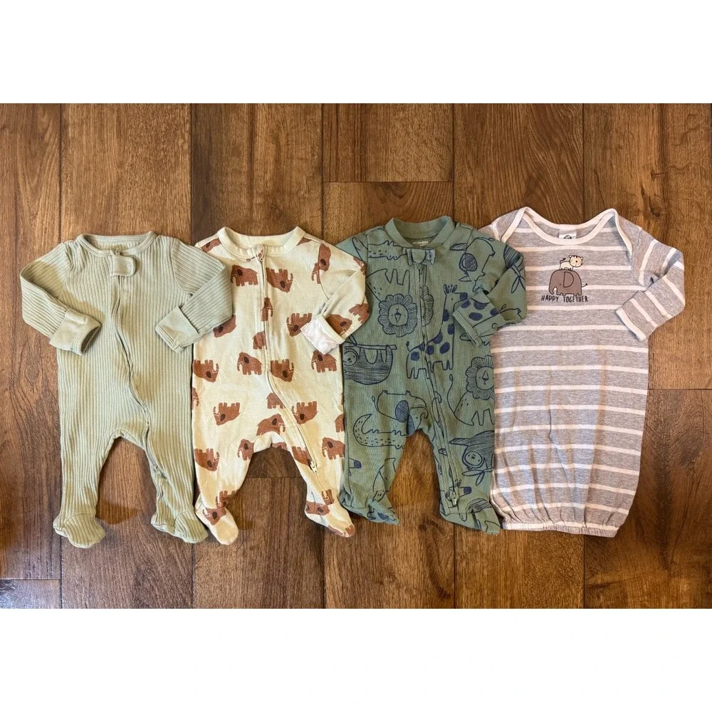 Baby Boy 0/3 Months Footed Sleepers Gown Zipper Clothes Bundle Lot Animal Cotton